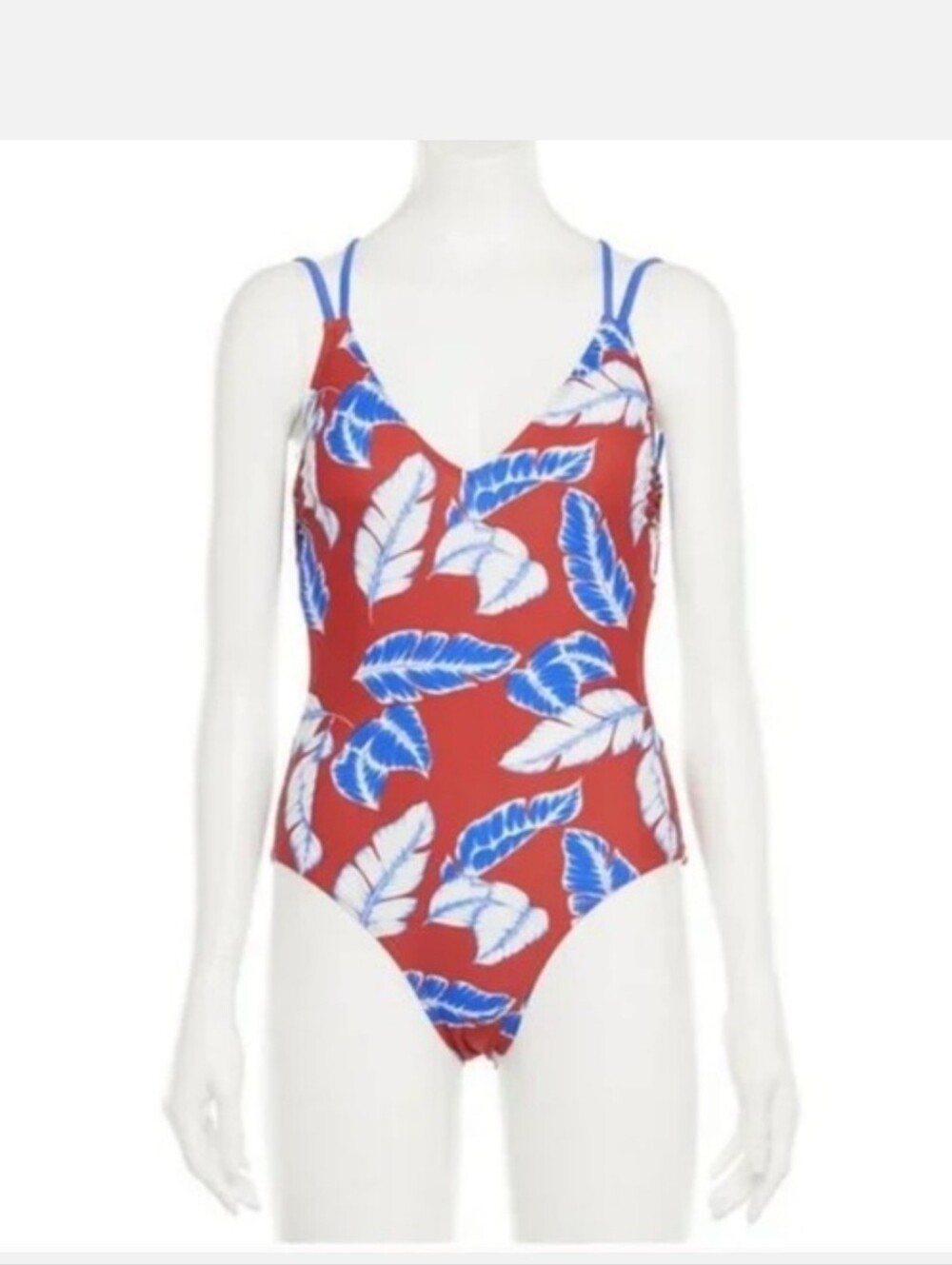 Indigo Rein Tropical Print One Piece Swimsuit, L, Red/White/Blue